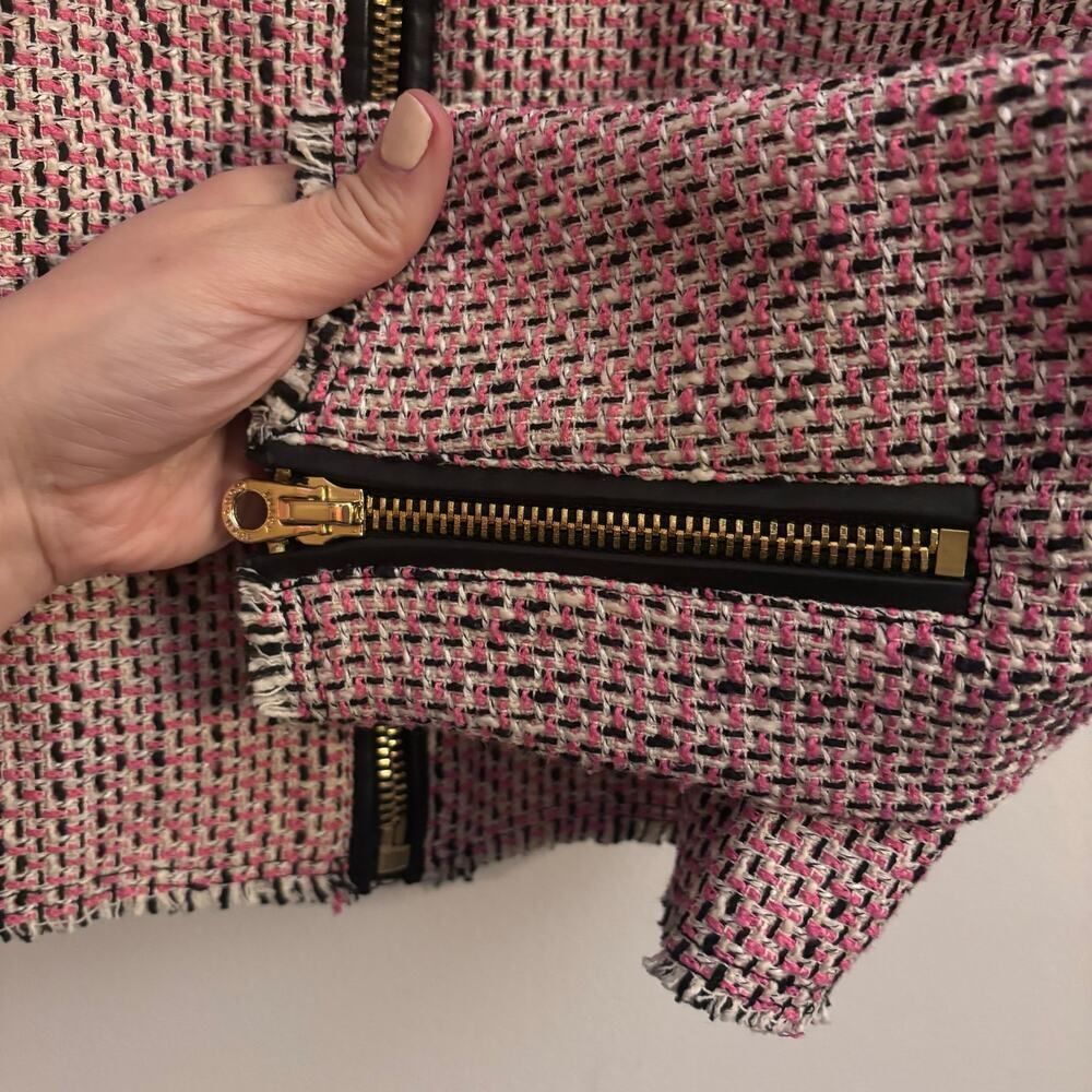 JUICY COUTURE Tweed Zip Jacket Pink Black Cropped Blazer Size L Clueless Y2K - Picture 6 of 9